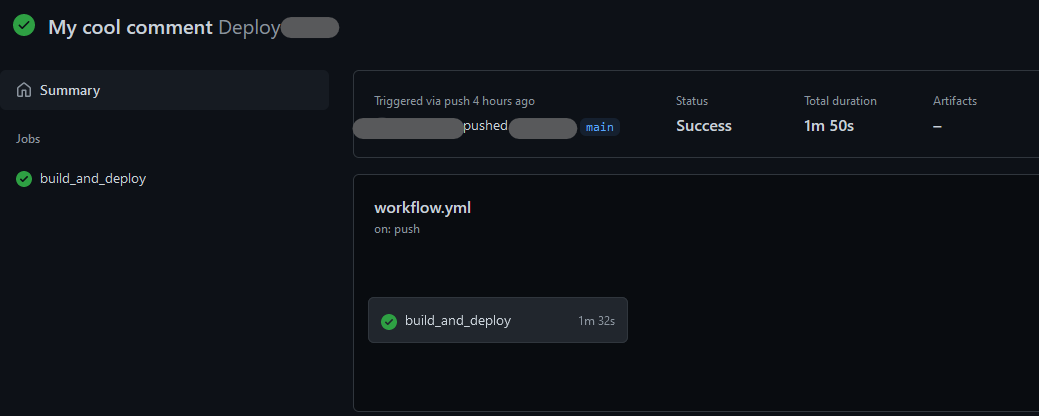 Github action success results