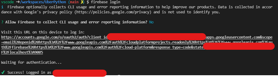 Firebase login successful message