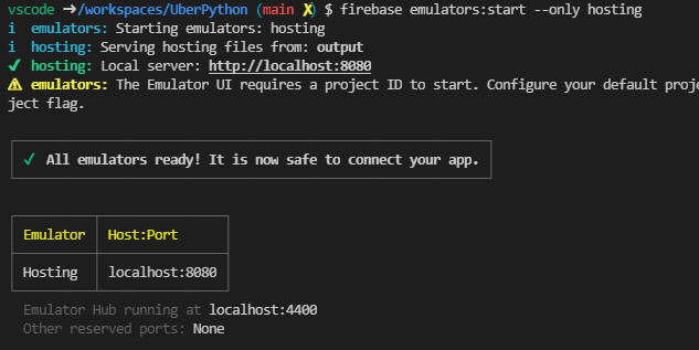 Firebae hosting emulator start