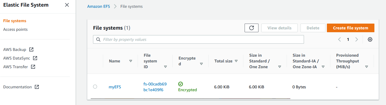 EFS File system created