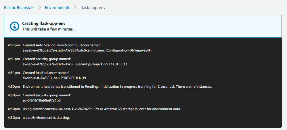 beanstalk env starting