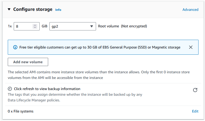 In the "Configure storage" section, leave the default settings and click "Next"