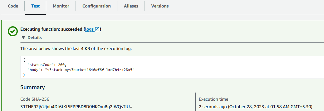 Lambda function output